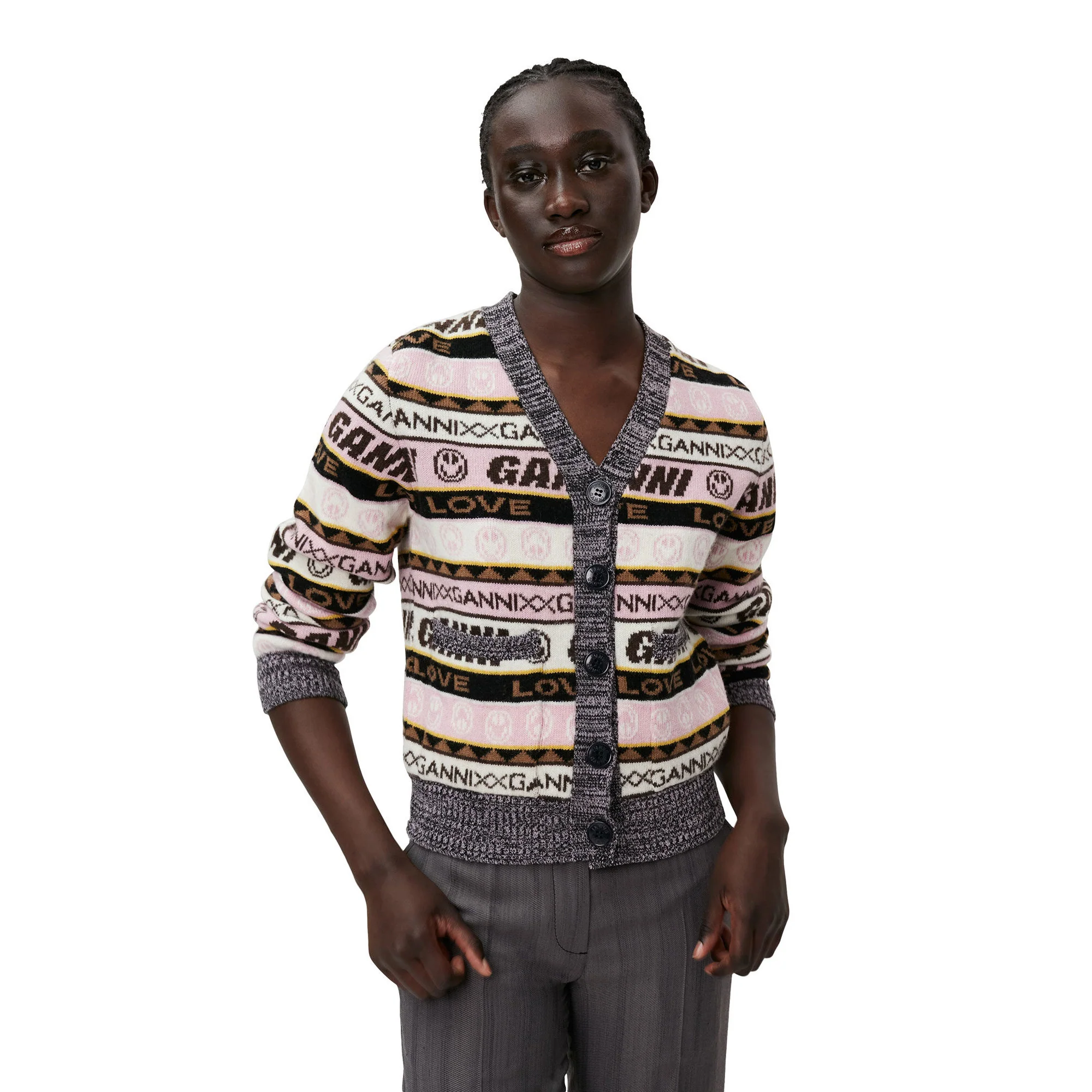 Ganni Graphic Lambswool Cardigan 'Oak' - Image 3