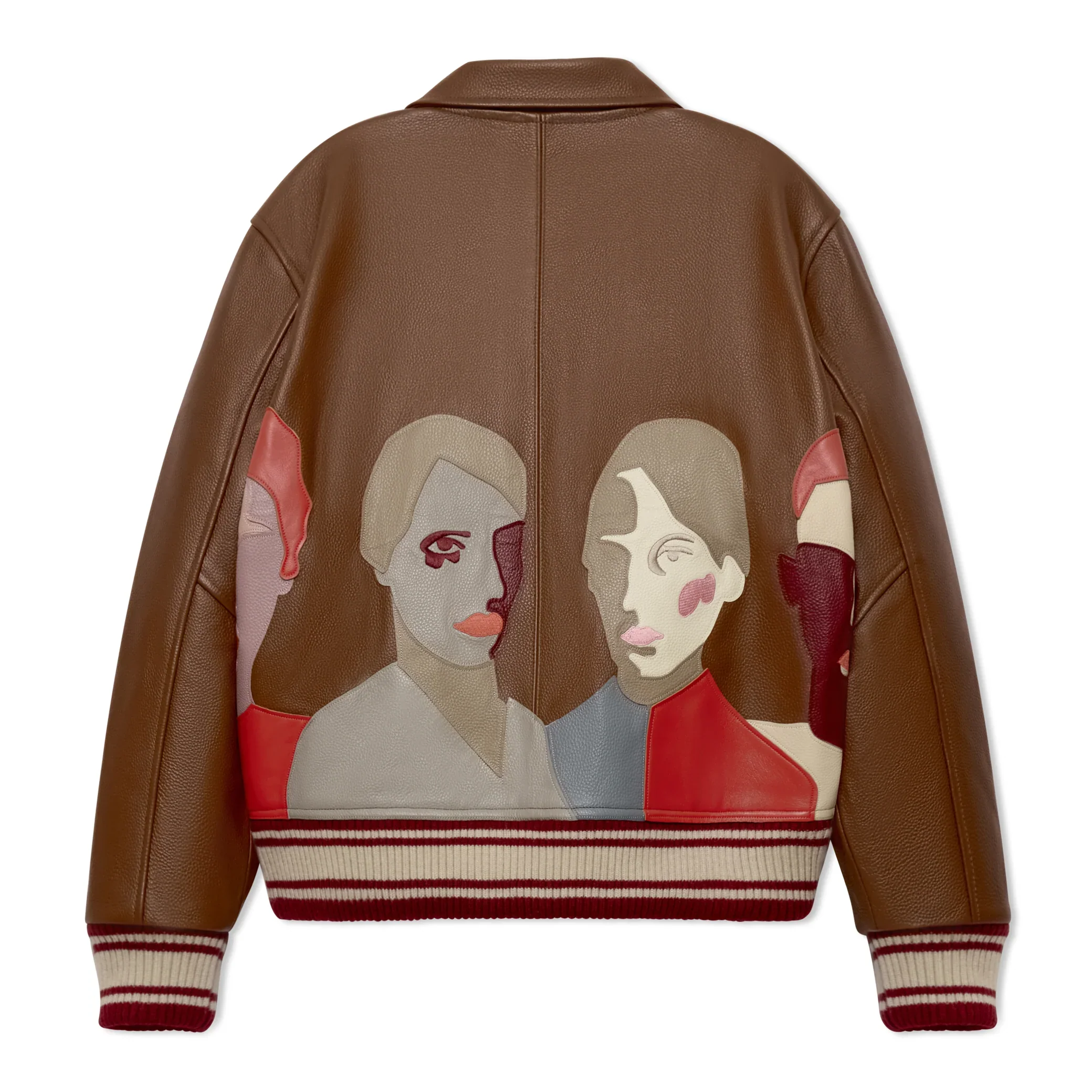 Kidsuper Patchwork Portraits Leather Varsity Jacket 'Brown - Image 2