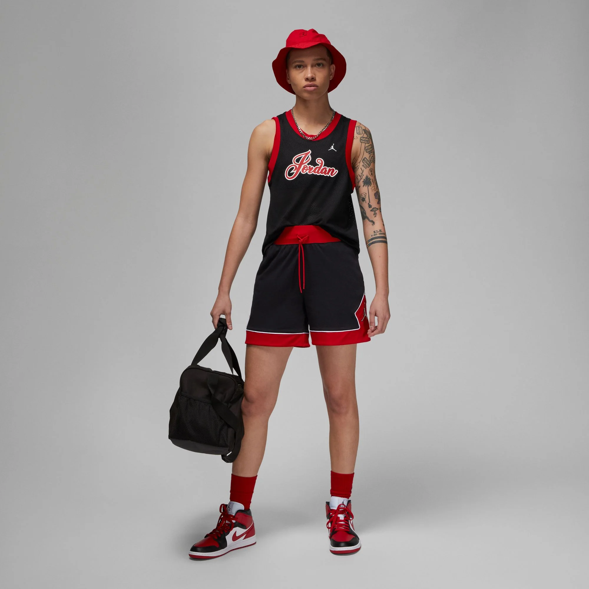 Womens Jordan Diamond Shorts 'Black/Red' - Image 6